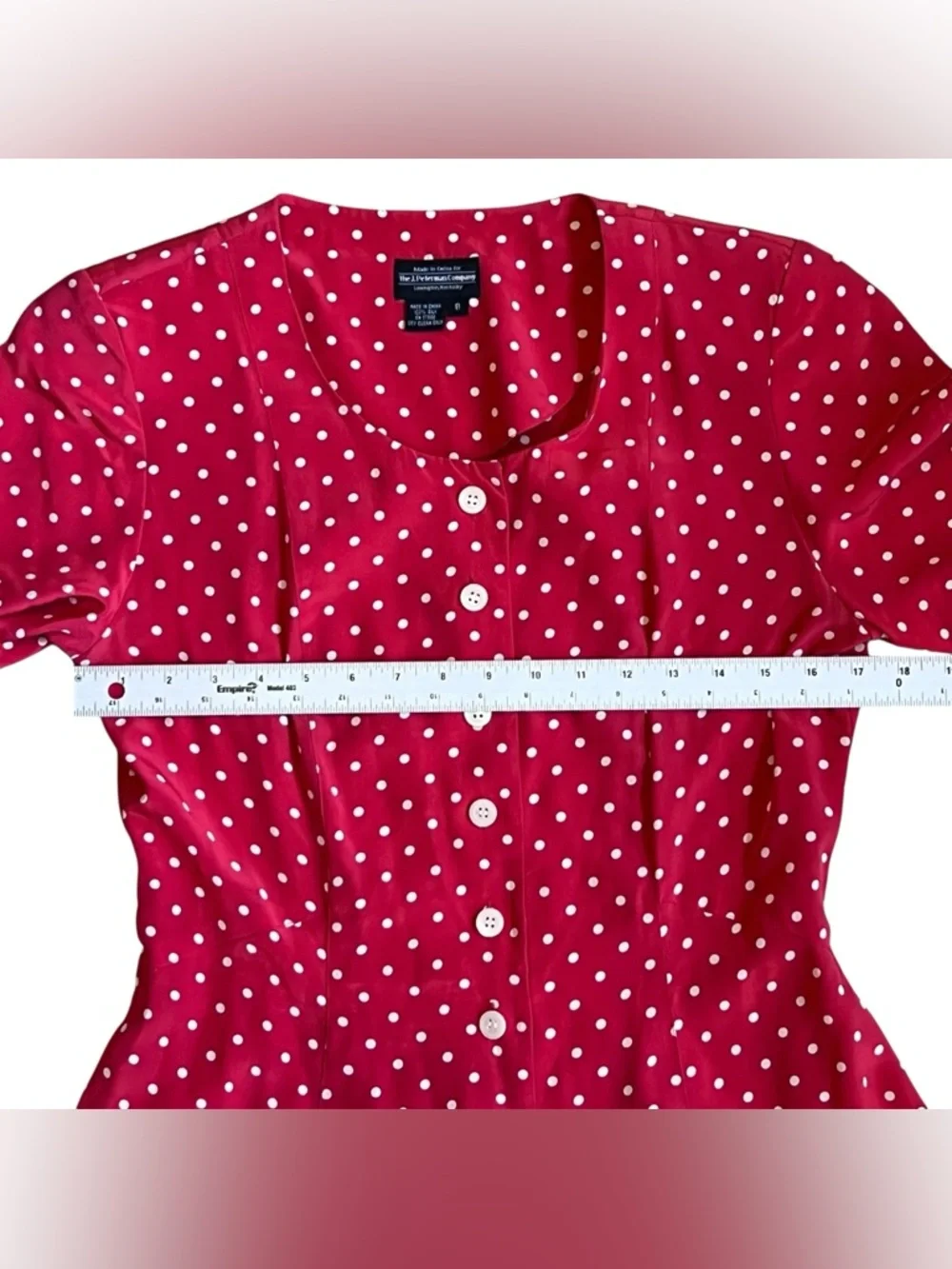 J. Peterman Sz 8 Red Polka Dot 100% Silk Button Front Fit & Flare Maxi Dress - Picture 13 of 14